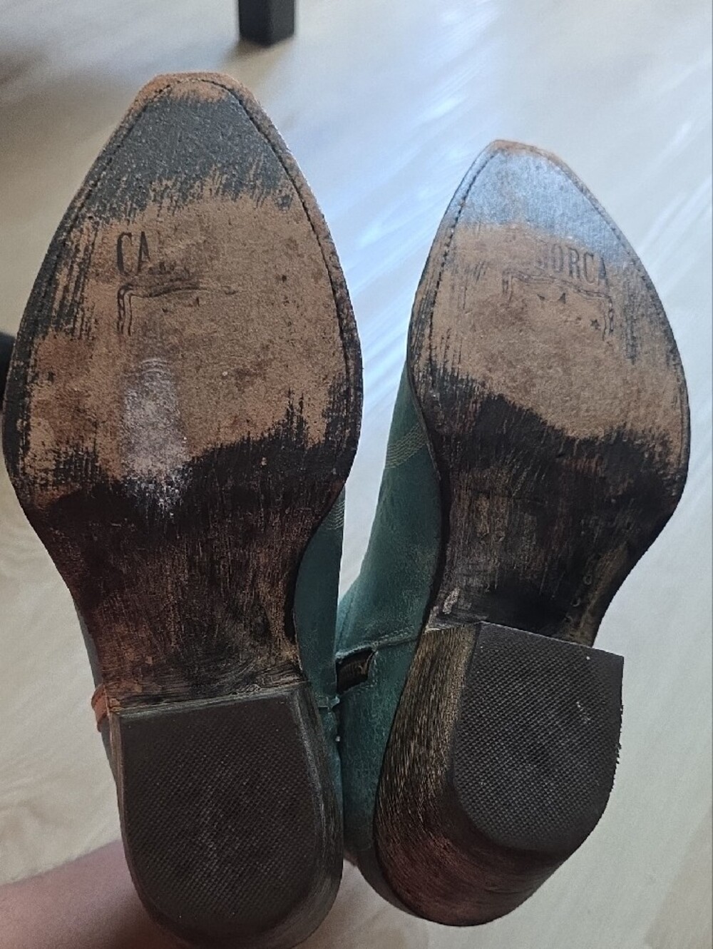 Caborca Distressed Turquoise Leather Western Ankle Booties - Picture 9 of 15